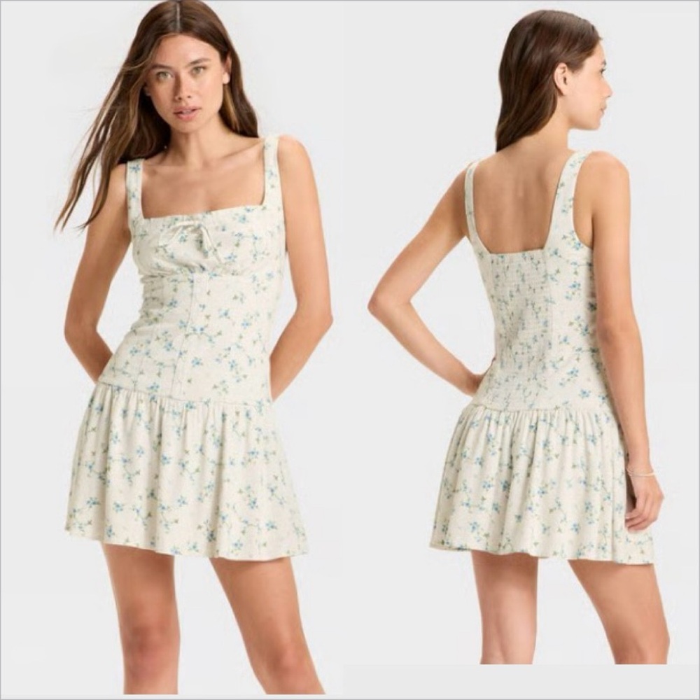 Romantic fairy Emma Mini milkmaid Dress Wild Fable White Floral Extra Large y2K